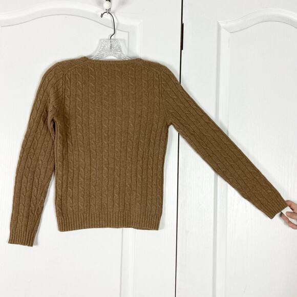 NWOT VINTAGE J CREW Sweater XS Brown Cable Knit Long-Slv Cashmere Angora Wool - Picture 2 of 7